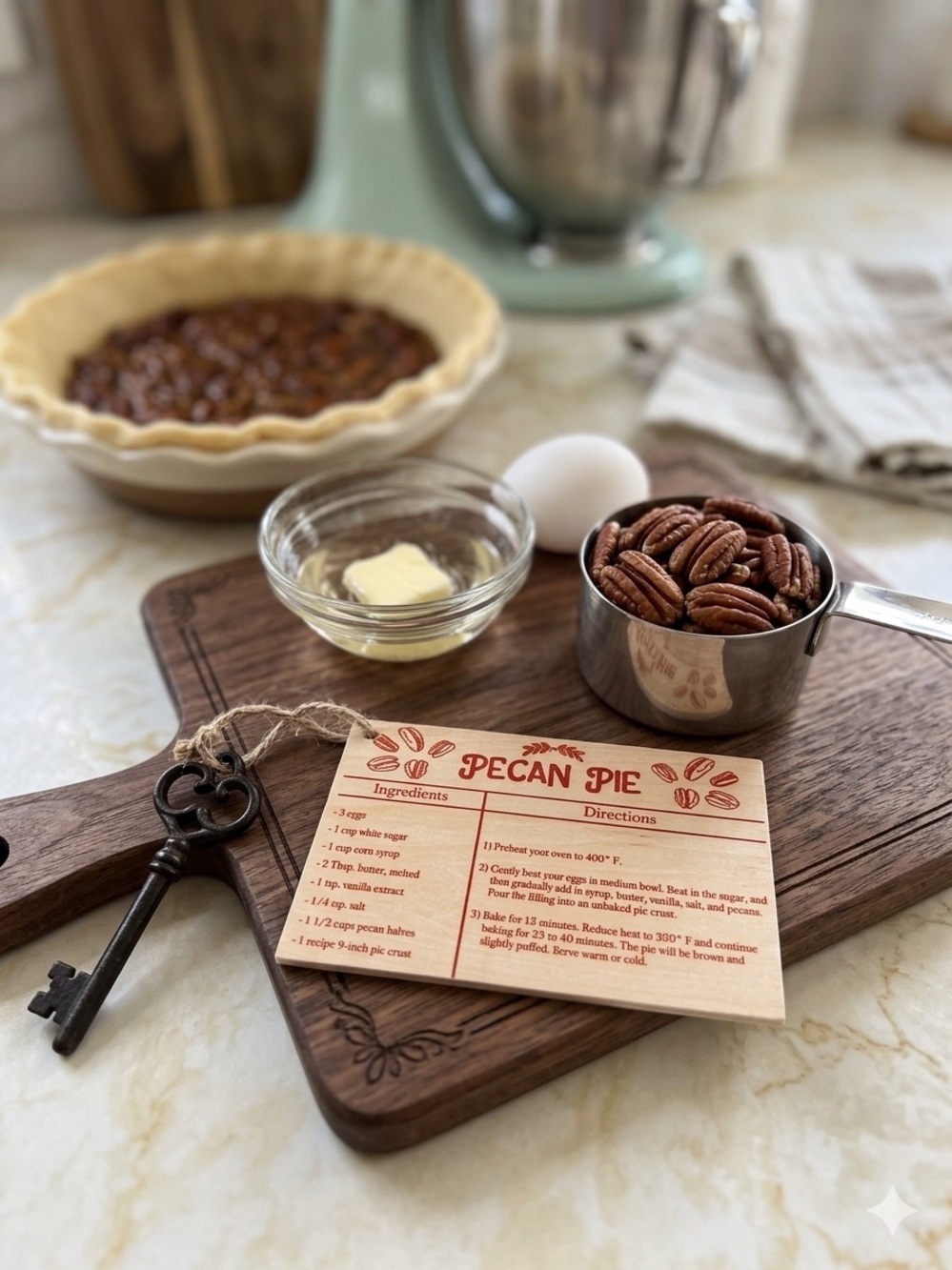 NWT Decorative Wooden Pecan Pie Recipe Gift Tag / Kitchen Ornament